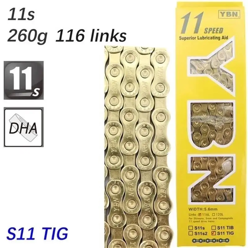 YBN Bike Chain 9 10 11 12 speed SLA hollow gold oil slick Titanium coating  MTB road bike chain for Shimano/ SRAM