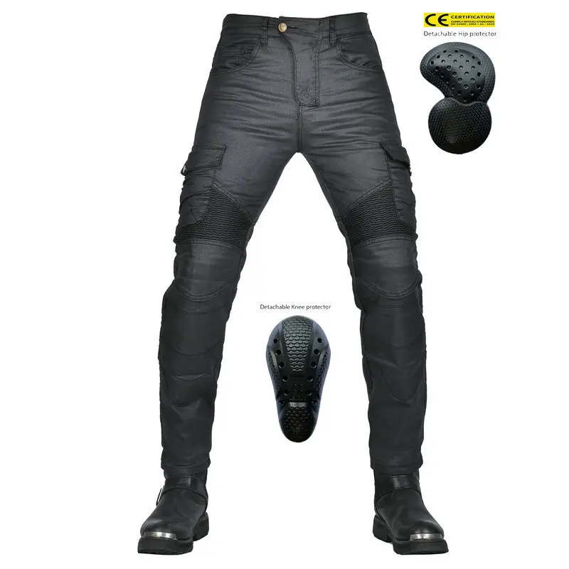 Motorcycle Jeans, Men's Coated Retro Motorcycle Pants, Multi-pocket Casual Workwear, Moto Motocross Racing Riding Pants