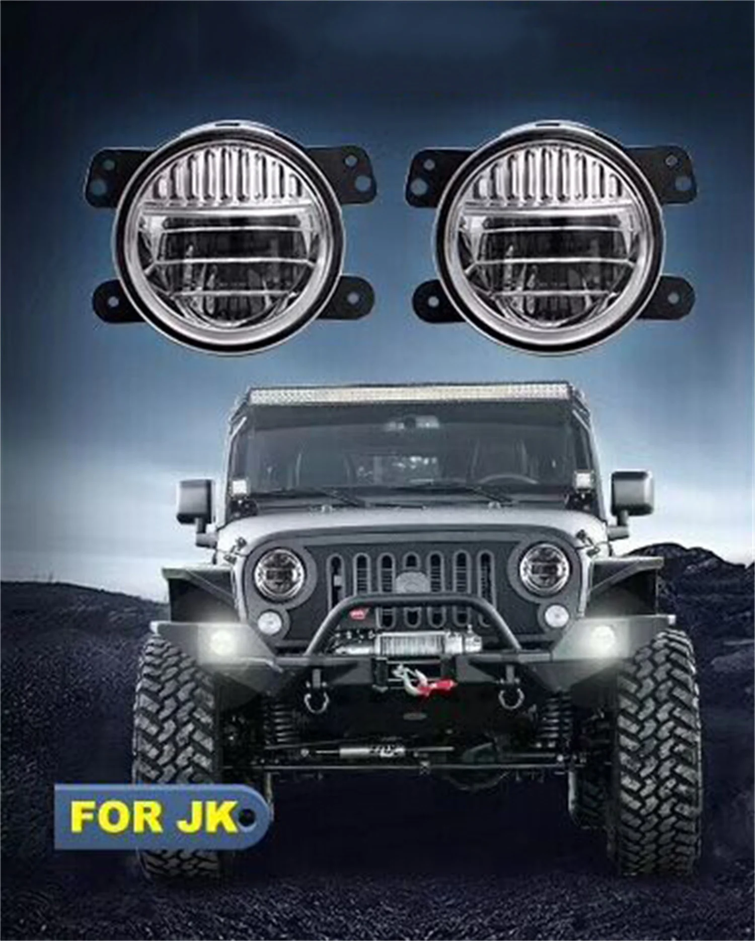 SXMA J343 LED Fog Light 4 Inch Round Led Fog Lights Driving Light with White Amber Halo DRL Fog Lamps For Jeep Wrangler JK 07-17