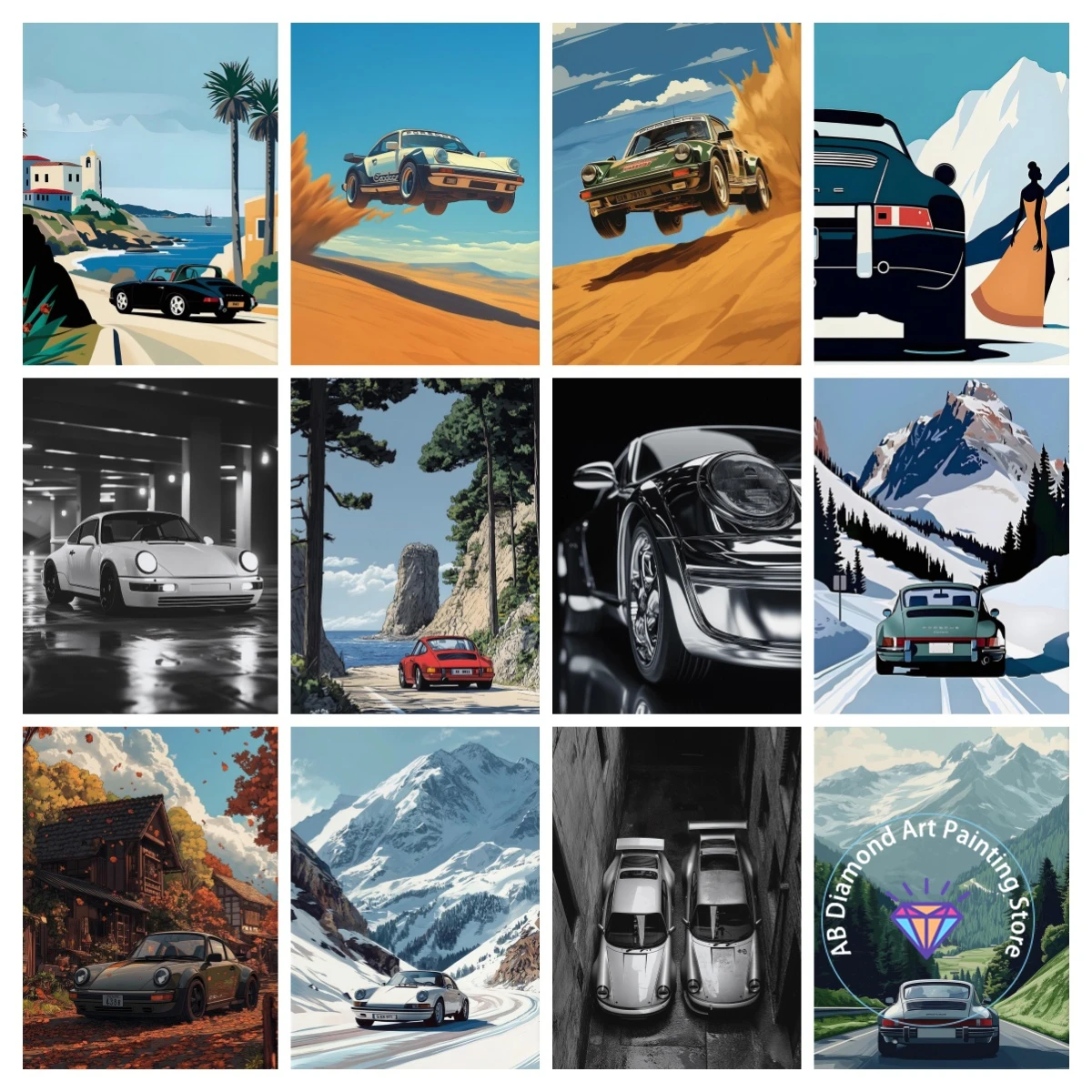 

Classic Porsche Alpine Driving Journey AB Diamond Painting Kit 5D DIY Diamond Embroidery Handmade Art Gift Home Decoration