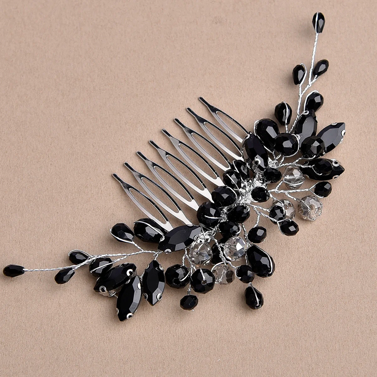 Poetic Black Crystal Bridal Hair Comb – Gothic Wedding Hair Accessory for Brides, Bun Updo Clip, Elegant Crystal Headpiece, Bulk