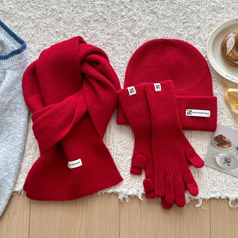 3 stks/set Gebreide Ring Sjaal Vrouwen Wollen Muts sjaal handschoenen Effen Cap Ontwerp Zachte Kasjmier Pashmina Kraag Kerstmis Nieuwjaar