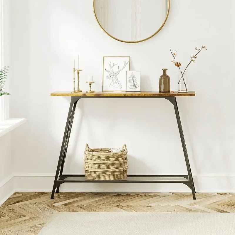 Sofa Table 41.7 in Entryway Table Industrial Modern Narrow with Shelves 2-Tier Storage Entrance Tall Table