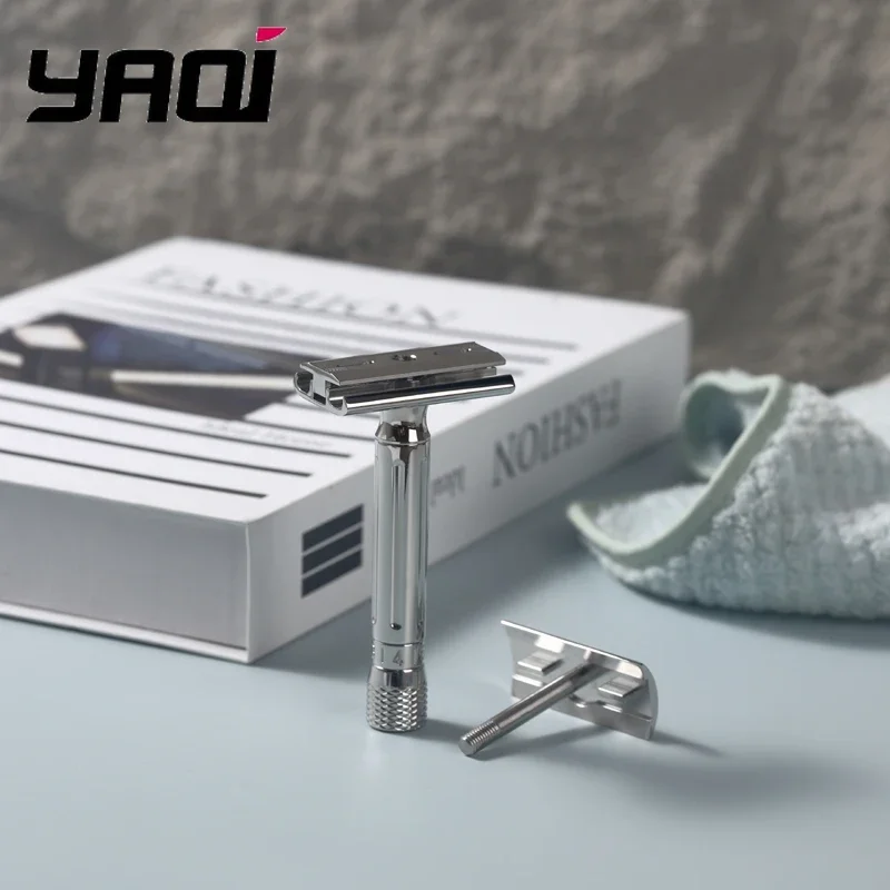ماكينة حلاقة أمان قابلة للتعديل من الفولاذ المقاوم للصدأ من Yaqi Avanti للرجال والنساء بحافة مزدوجة مع مقبض قابل للتعديل