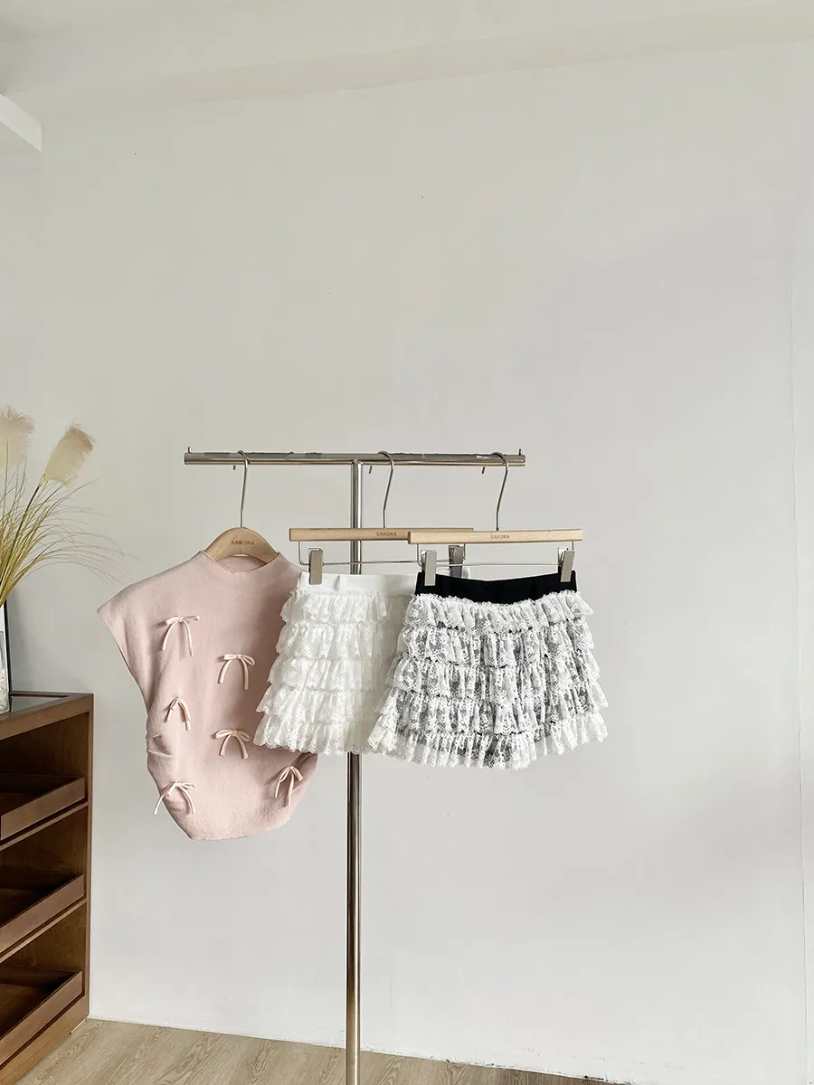 Primavera 2026 Estilo Coreano Pure Desire Simples Elegante Versátil Saia em Camadas com Renda A-Line para Mulheres, para o Dia a Dia, Poliéster F...