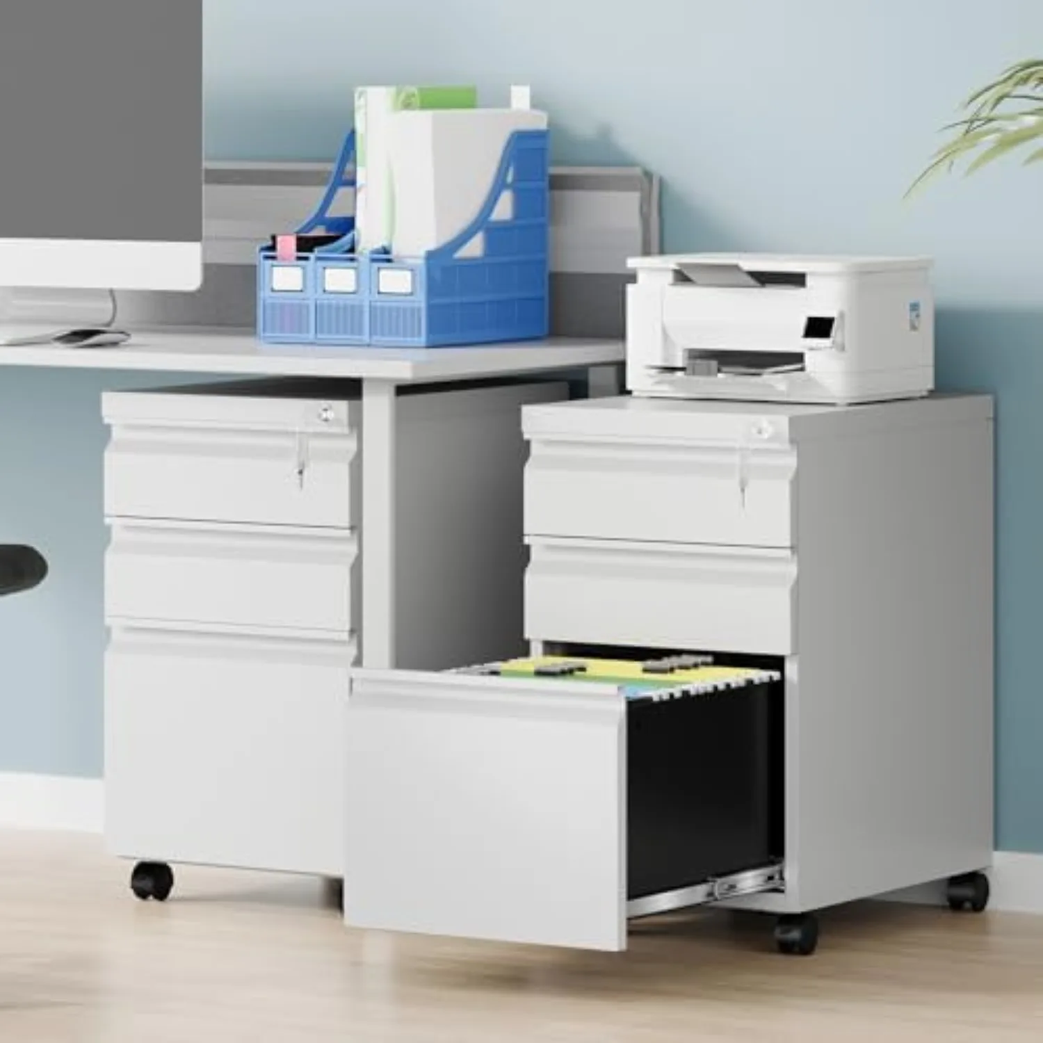 3 Drawer Mobile File Cabinet with Lock, Rolling File Cabinets for Home Office, Under Desk Small File Caninet on wheels