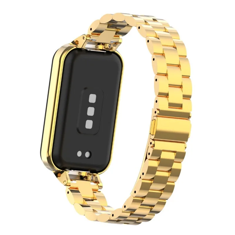Correas de acero inoxidable para Xiaomi Mi band 8 Active, pulsera sólida de tres cuentas para Redmi Band 2/8Active