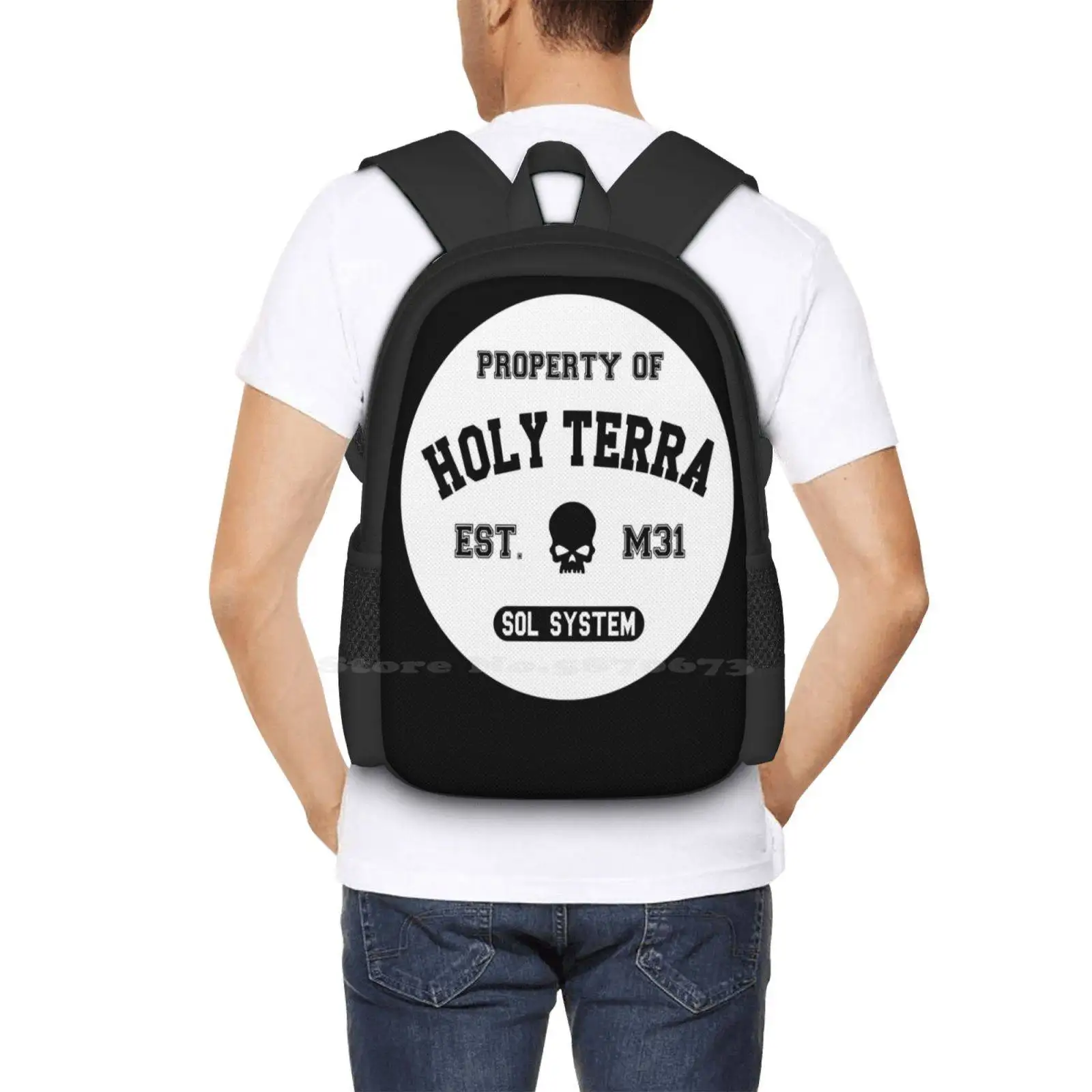 Mochila de diseño con estampado 3D de la propiedad de Terra, bolso para estudiantes, color negro