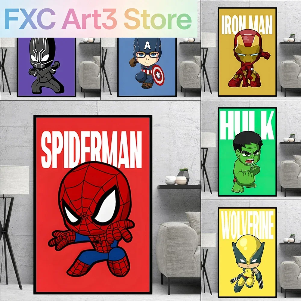 Rahmenlose Marvel-Superhelden-Wandkunst-Poster, SpiderMan, Iron Man, Avengers, Cartoon-Leinwandgemälde, Druck, moderne Kinderzimmer-Heimdekoration