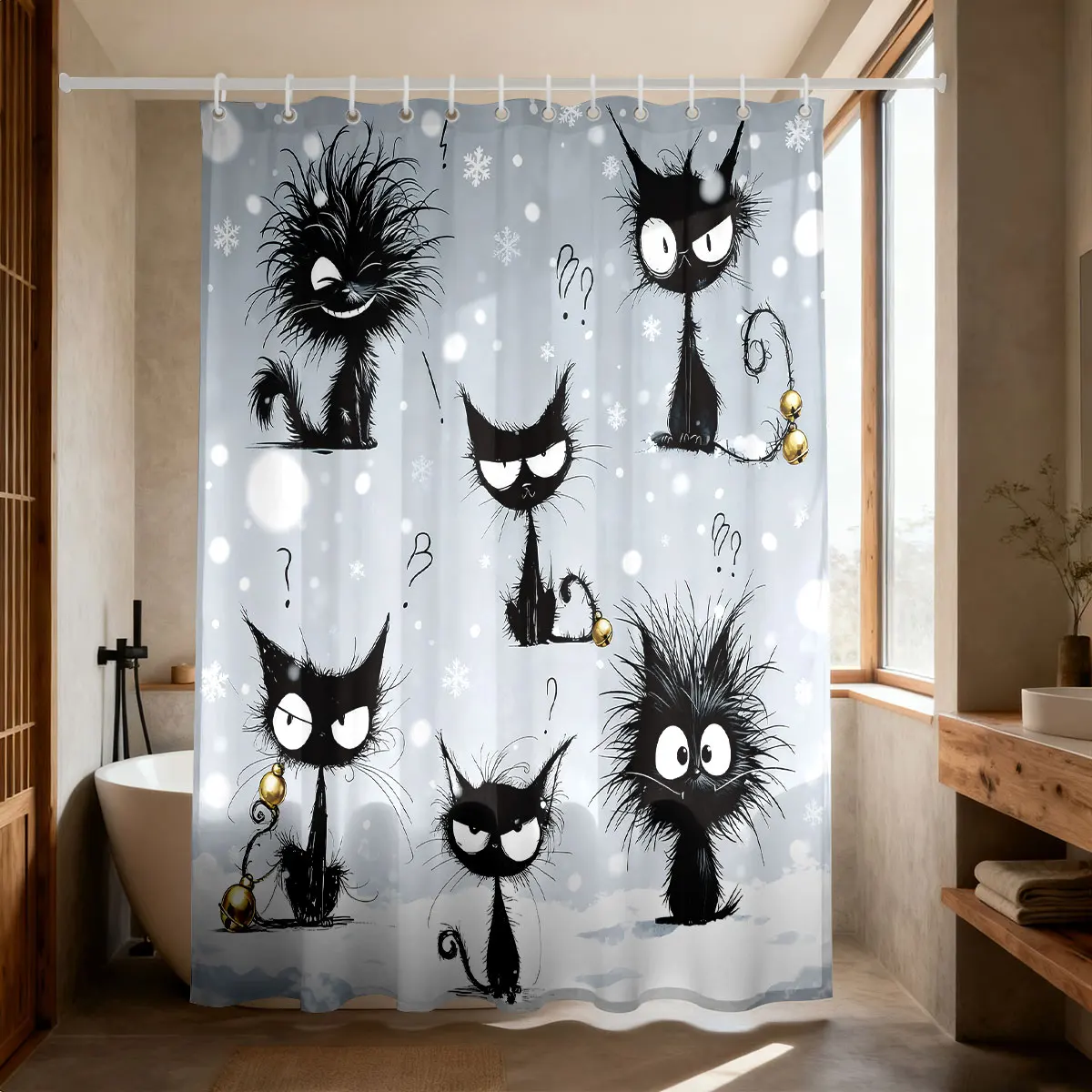 1pc bonito dos desenhos animados gato impressão cortina de chuveiro à prova dwaterproof água pendurado 12 ganchos multi tamanho decoração máquina lavável