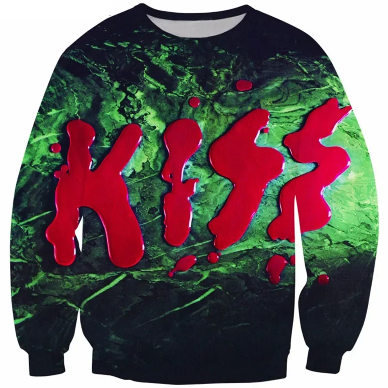 HX Novo Estilo 3D Impressão Kiss Band Homens Mulheres Moda Manga Longa Casacos Tops H071