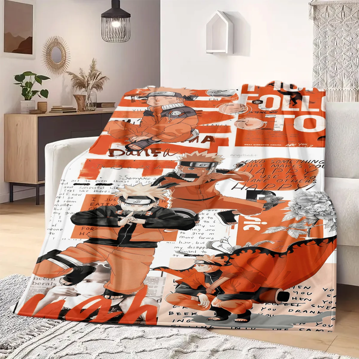 Naruto Cartoon Flannel Blanket Eye-catching Printed Design Great For Sofa Bedroom Chair Bed Travel Picnic -HE14