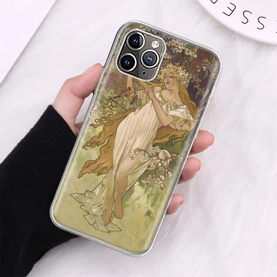 Alfons Mucha Primavera Phone Case For Apple Iphone 12 Mini 14 13 15 Pro Max 11 X XS XR 16 Plus Funda Cover Shell Coque