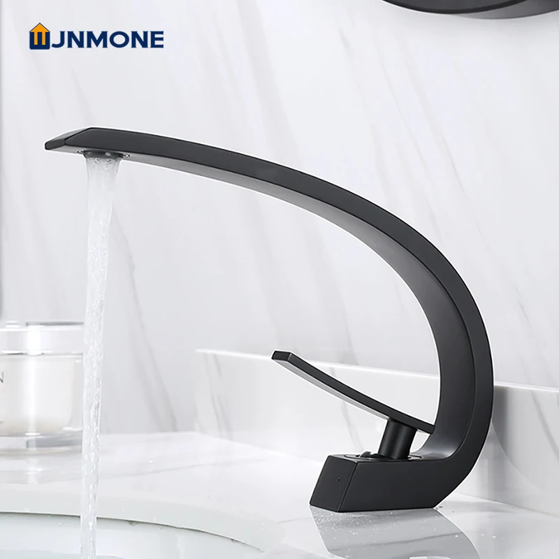 Modern Bathroom Sink Faucet Deck Mounted Brass Mixer Water Tap One Hole Crane Vanity Washbasin Black Basin Faucets for Bathroom