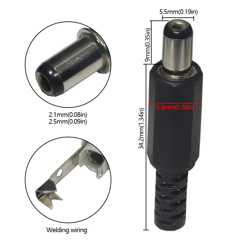 【10PCS】DC12V 5.5 x 2.1mm Plastic Male Plugs 5.5*2.5mm DC Power Socket Female Jack Screw Nut Panel Mount Connector