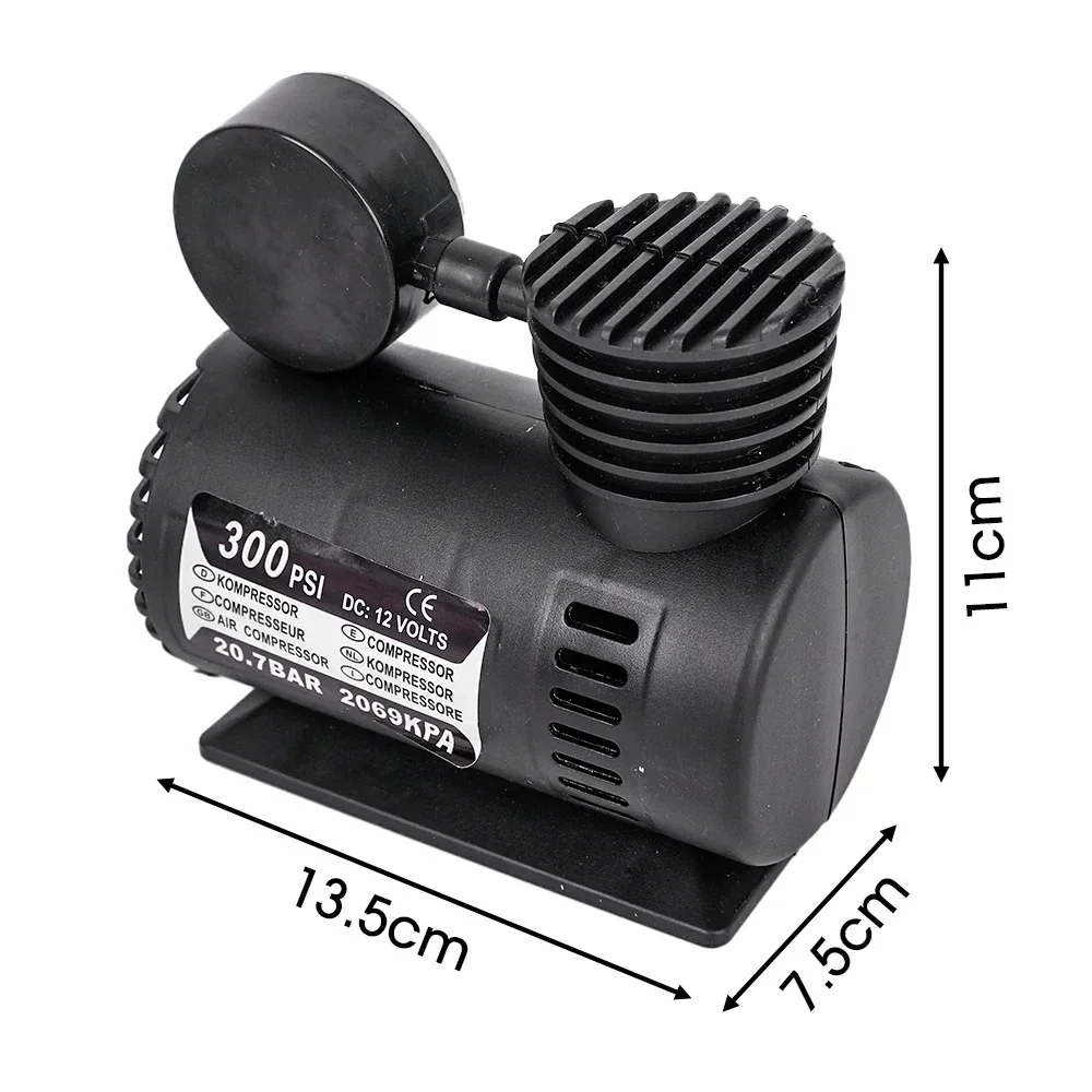 12V DC 300 PSI Car Tire Inflator, Compact Portable Air Compressor Pump with Cigarette Lighter Plug for Emergency Use view 6