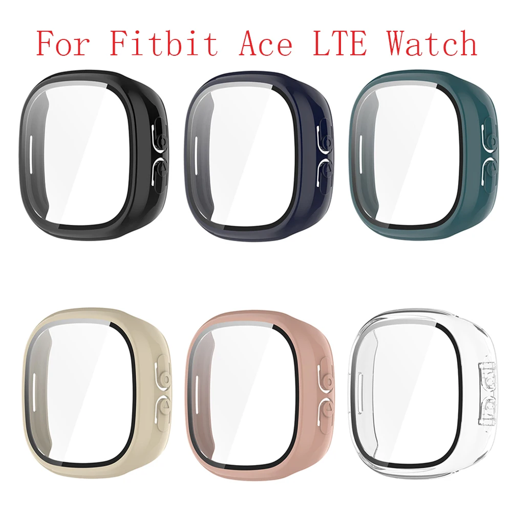 New PC+Tempered Protective Case Anti-Scratch Full Coverage Screen Protector Hard Accessories Cover Shell for Fitbit Ace LTE.