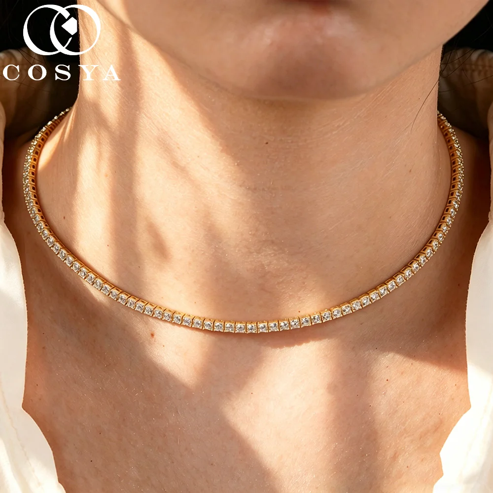 

Ожерелье-чокер COSYA с муассанитом 2 мм для женщин, 100% серебро 925 пробы, регулируемая цепочка с 4 креплениями, свадебное ювелирное украшение, подарок