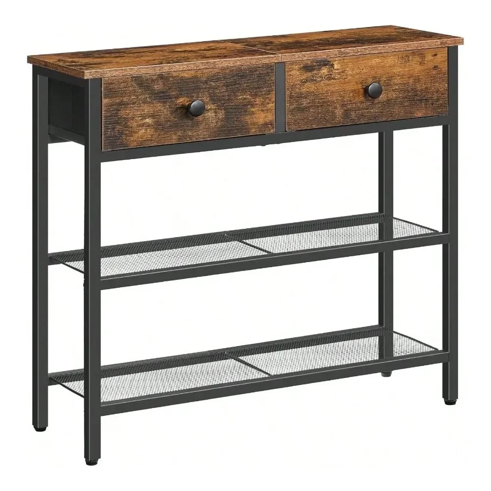 

Narrow Console Table With 2 Fabric Drawers, Sofa Table, Small Entryway Table With 3 Tier Storage Shelves, Behind Couch Table, L