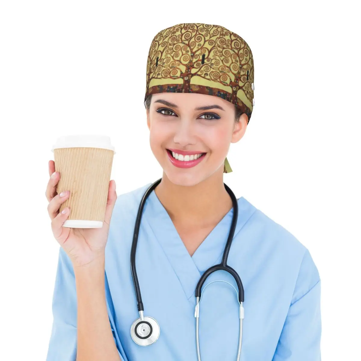 Tree Of Life Stoclet Frieze Gustav Klimt Scrub Hat Doctor Working Surgical Cap Unisex Adjustable Nursing Caps for Dentist