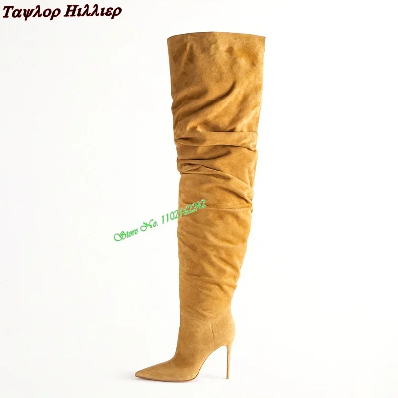 Retro Winter Loose Over-The-Knee Boots Pointed Heel Pleated Fashion Boots Temperament Versatile Elegant Catwalk Women'S Boots 47 - Image 2