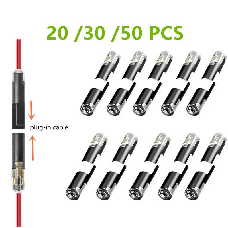 20/30/50Pcs D1 LED Plug-in Terminal Block, Solderless Quick Connector, No Strip Cable, Reusable for LED Low Voltage Lighting
