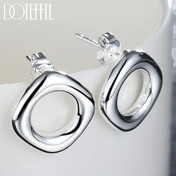 DOTEFFIL 925 Sterling Silver Square Round Stud Earrings For Woman Wedding Engagement Fashion Party Charm Jewelry