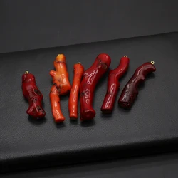 2 PCS Red Coral Irregular Shaped Branch Shaped Sea Bamboo Coral Pendant Jewelry Making DIY Necklace Earrings Accessories Gift