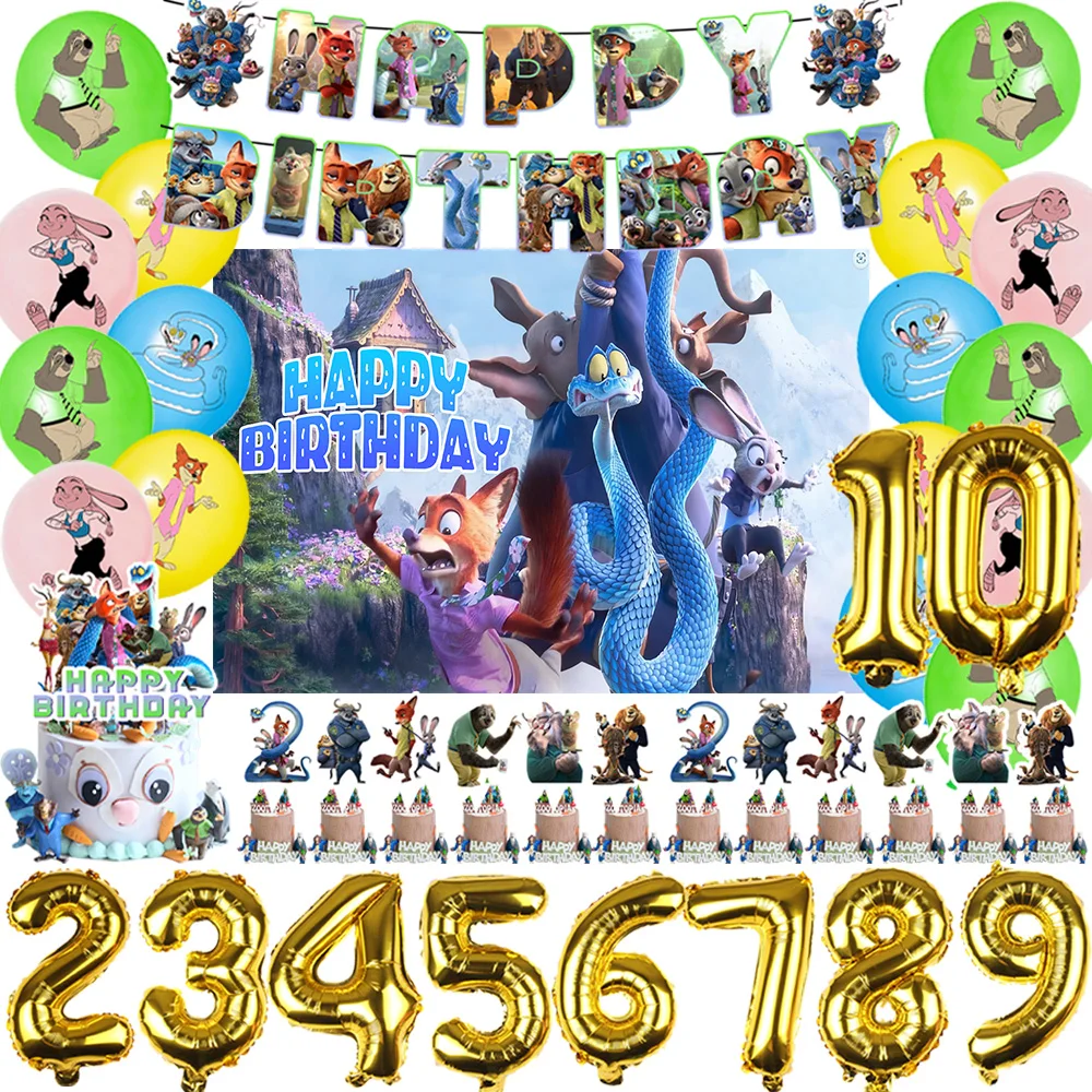

Disney Zootopia 2 Theme Kid Birthday Party Decorations Number Balloon Judy And Nick Background Banner Cake Topper Party Supplies