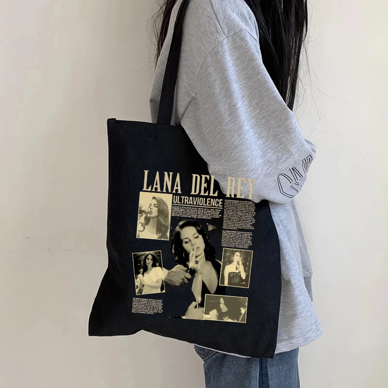 90s Lana Del Rey Ldrกระเป๋าEco Manga Tote Harajukuกระเป๋านักช้อปผู้หญิงกระเป๋าสะพายผ้าใบขนาดใหญ่-ความจุขนาดใหญ่-ความจุ