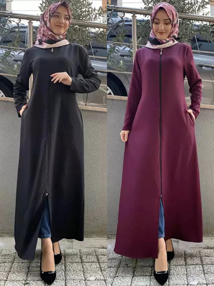 Autumn Morocco Dress Muslim Women Zipper Open Abaya India Abayas Dubai Turkey Islam Party Kaftan Robe Longue Vestidos Largos