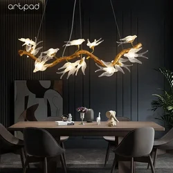 Artpad Designer Glass Bird Song Crystal Chandelier Luxury Retro Living Dining Room Decoration Hanging Branching Chandelier