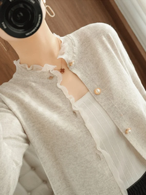 

Женский вязаный кардиган из ледяного шелка на весну и осень, тонкий топ с кондиционером, защита от солнца, низкий круглый цвет Ne Long Sve