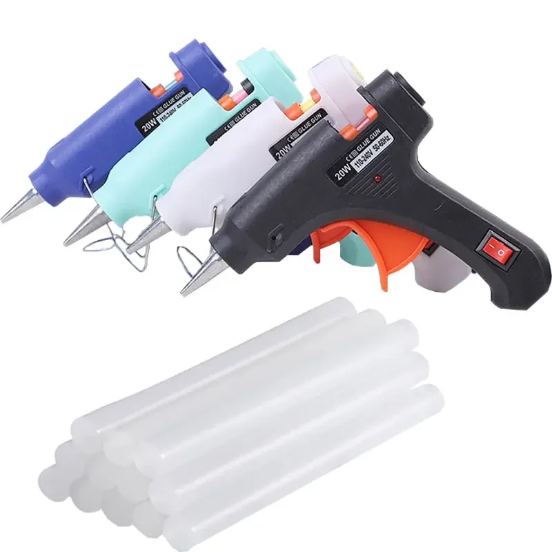 

20W Hot Melt Glue Gun With 7MM Transparent Glue Stick Mini Gun Home Electric Heat Temperature Gun Repair Tool Special Stick Set