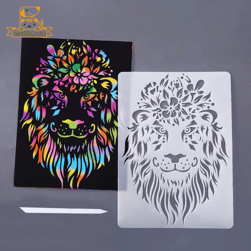 10PCS Scratch Paper and 5PCS Animal Building Stencil Magic Template Art Painting Game Drawing Card Toy DIY Crafts Children Gifts