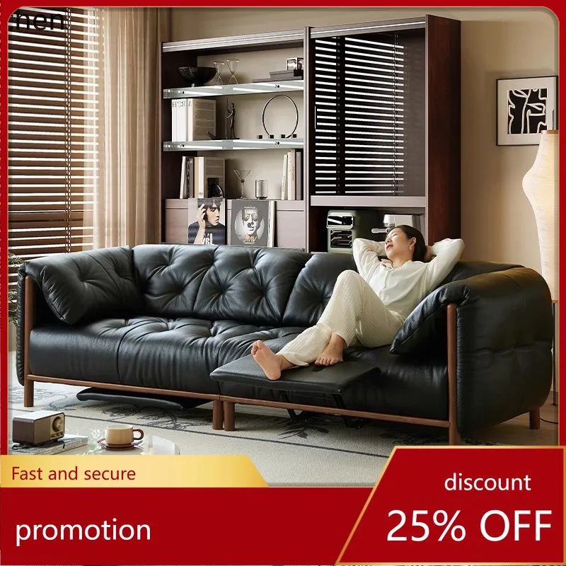

Hxl retro electric multifunctional black leather sofa - adjustable vintage style