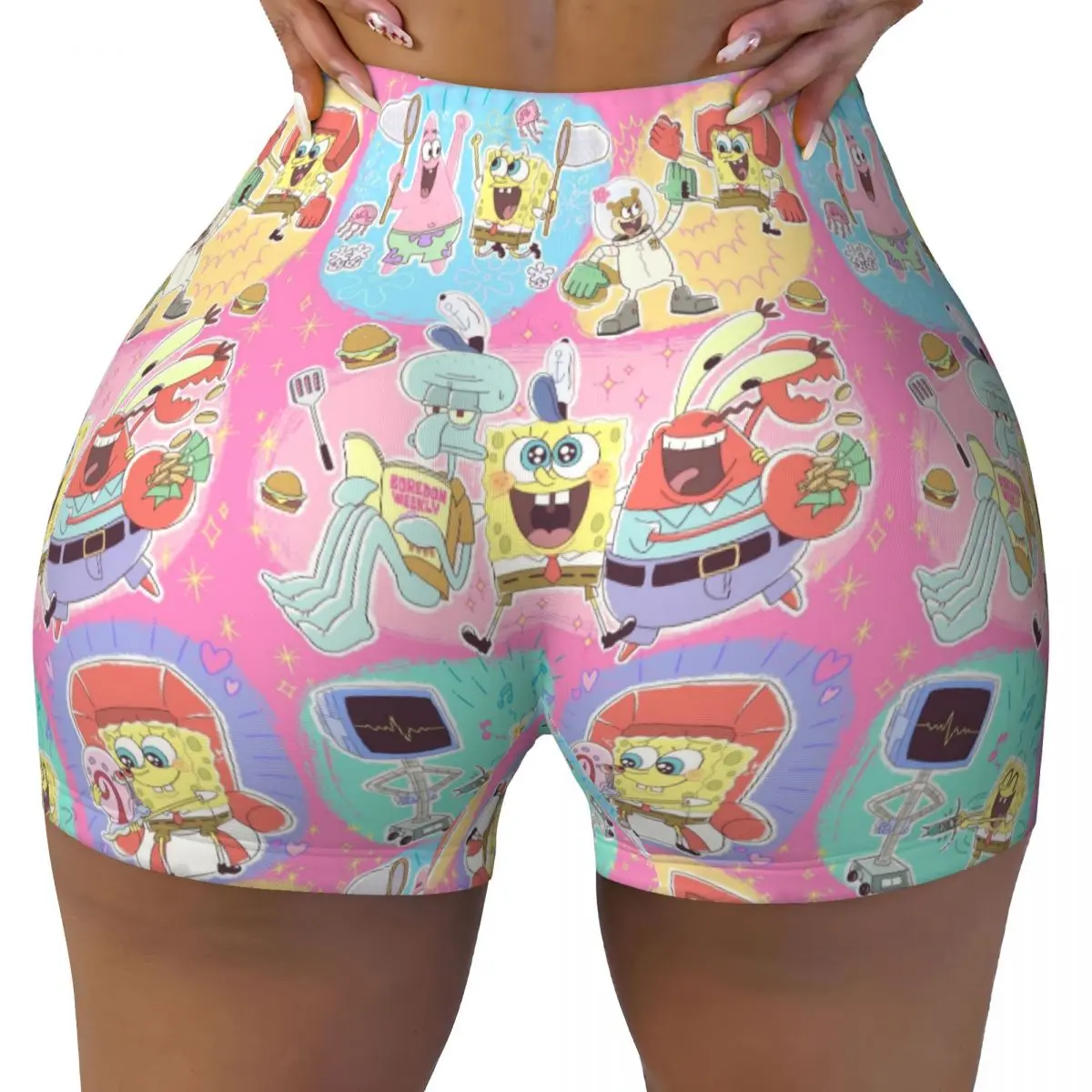 

Custom SpongeBobed Gym Running Volleyball Shorts Women's Funny Cartoon Workout Yoga Shorts