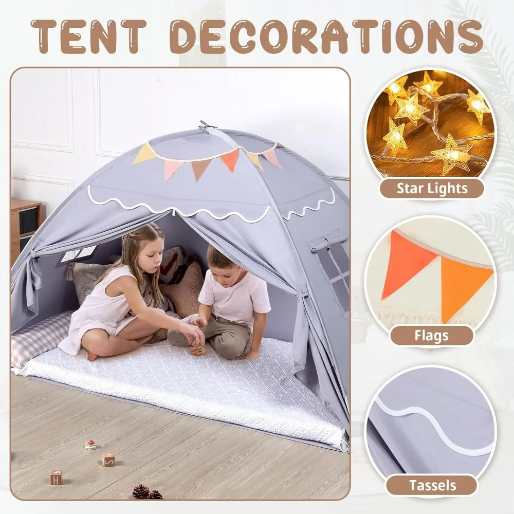 Tenda Tempat Tidur Balita Sumbababy: Lampu & Bendera, Tenda Tempat Tidur Lantai Dalam Ruangan untuk Anak-Anak - Rumah Bermain Portabel & Lipat, Tirai Tempat Tidur Tingkat Twin