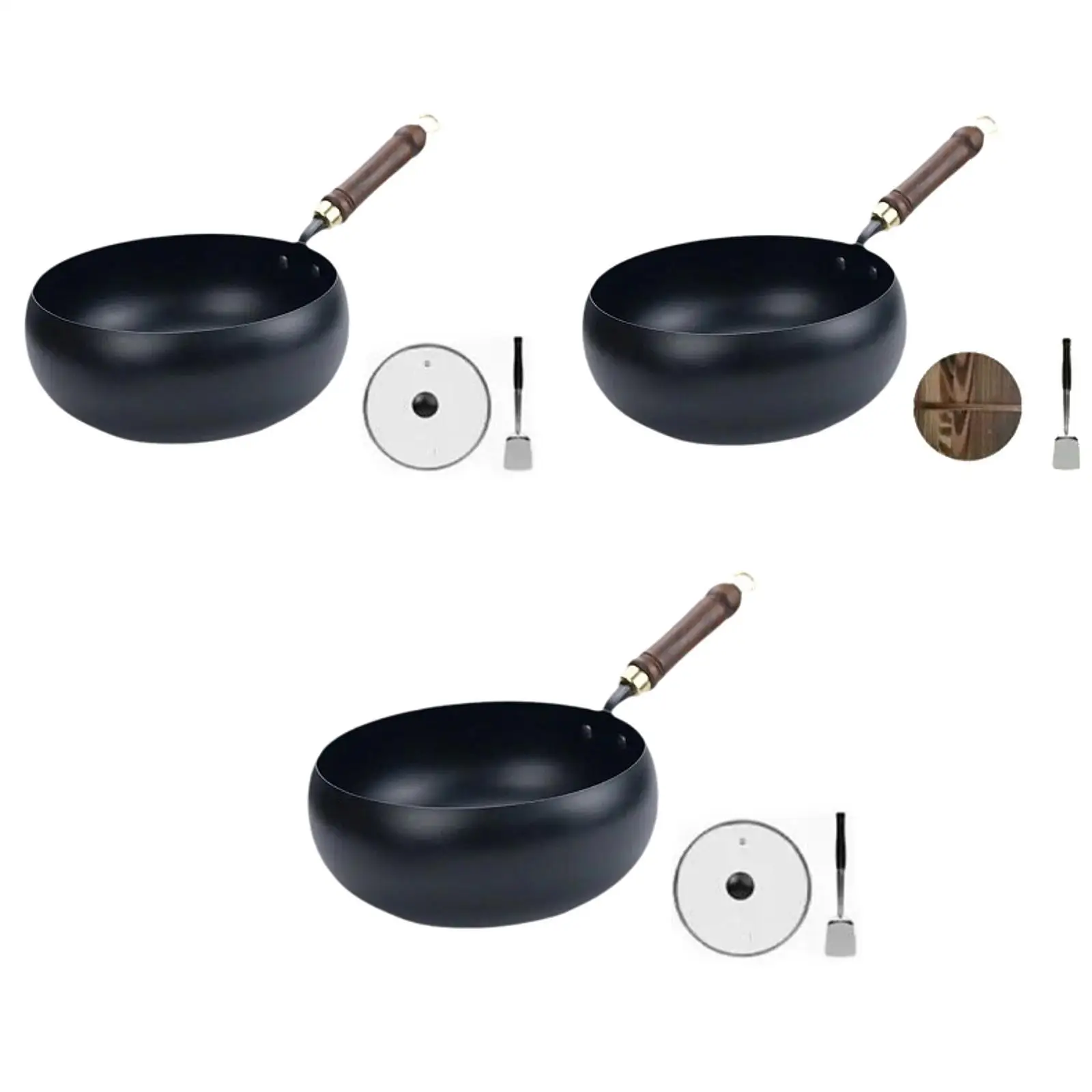 

Iron Wok No Coating Boiling Cookware Universal with Comfortable Handle Round Bottom Pot Stir Fry Pan for Restaurant Kitchen Home