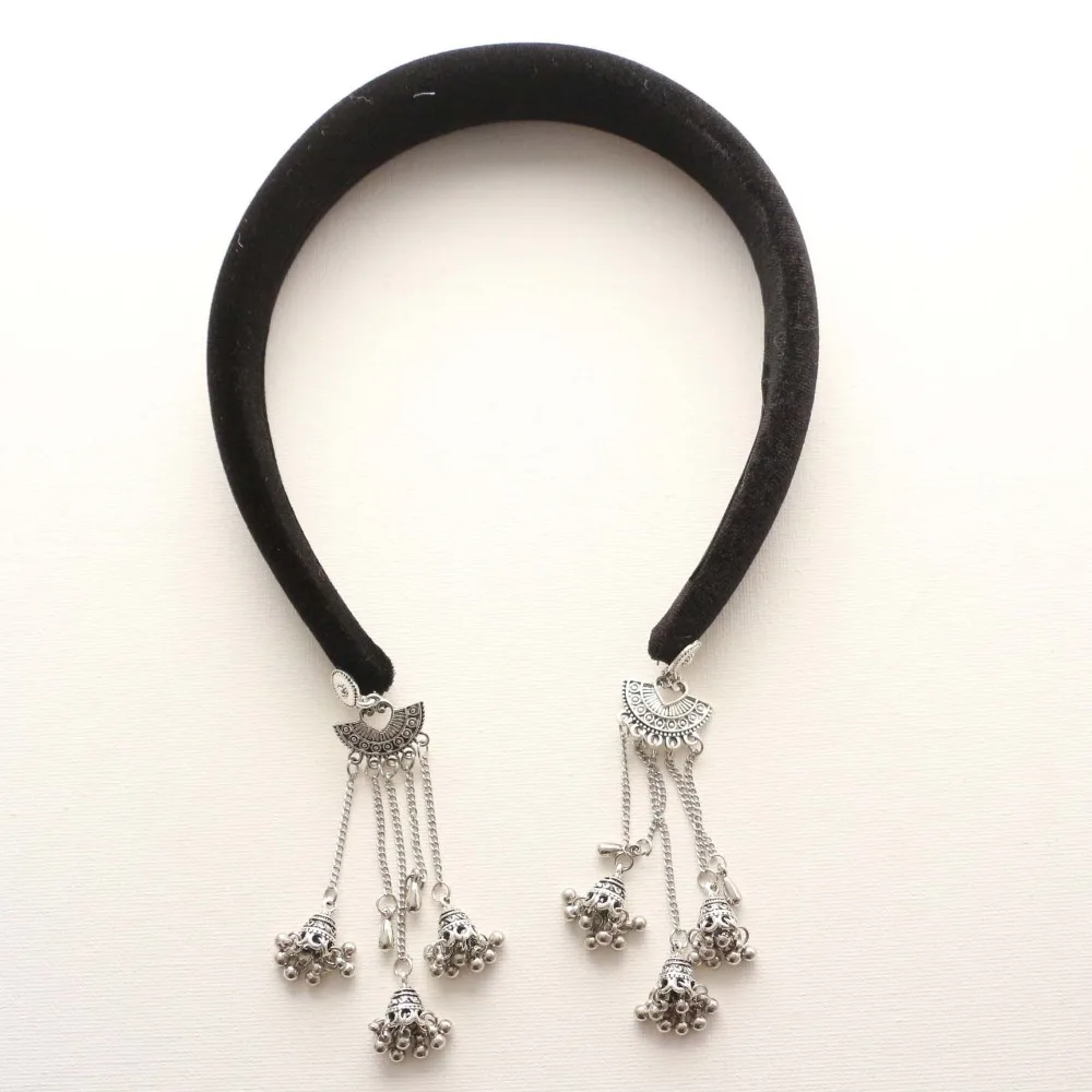 Trendy Alloy Bell Tassel Hairband Flocking Shiny Vintage Hair Hoop Jewelry Luxury Ethnic Style Headband Decoration