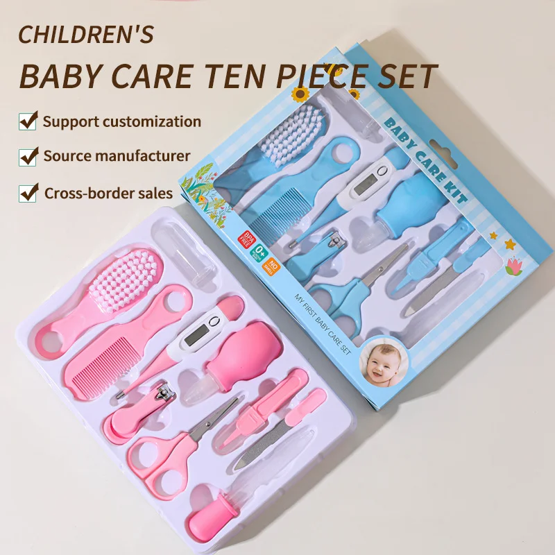 Kit de Cuidado para Bebé 7 en 1: Set de Aseo para Recién Nacidos (Cortauñas/Cepillo/Termómetro) para Bebés (Rosa/Azul)