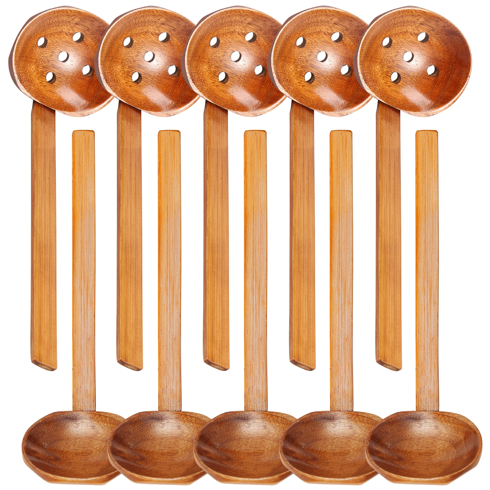 10Pcs Wooden Spoon Colander Long Handle Japanese Ramen Spoons Tortoise Shaped Hot Pot Spoon and Colander Reusable Slotted Spoon