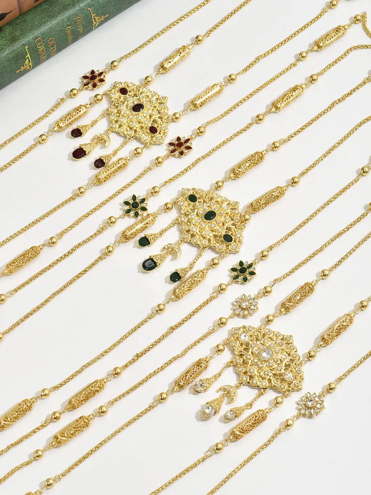 Mode Klassische Marokko Schmuck Braut Schulter Kette Für Frauen Gold Farbe Arabisch Kaftan Abaya Brust Dekoration Hosenträger Körper Kette – Detail 1