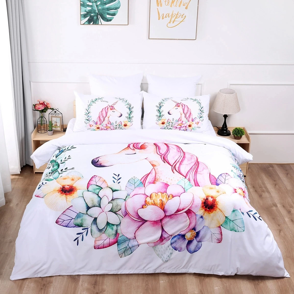 

Hot Unicorn Bedding Set Duvet Cover Cartoon Bedclothes Colorful Animal Printed Comforter Bedding Sets For Girls Cute Bed Set