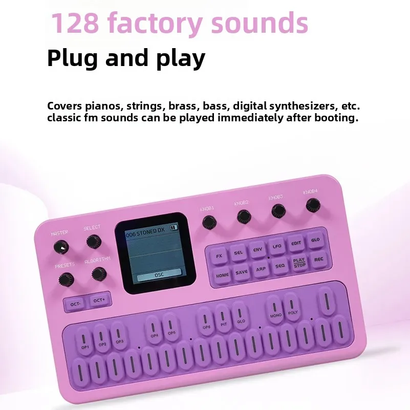 M-Vave Fm-1 Portable Fm Synthesizer Effect Pedal 12h Battery 6-Operator 32-Algorithm 128 Presets Bluetooth Midi Built-In Speaker