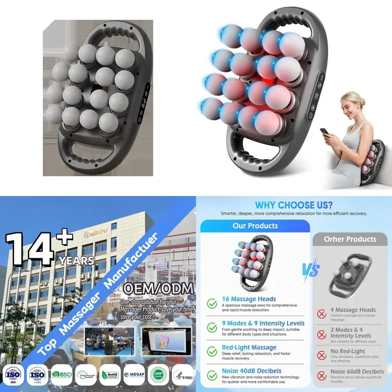 for  Screen Massage  16 Heads 9 Modes Intensities Heat Lamp Heating Rechargeable Brushless Motor Body Muscle Relaxer