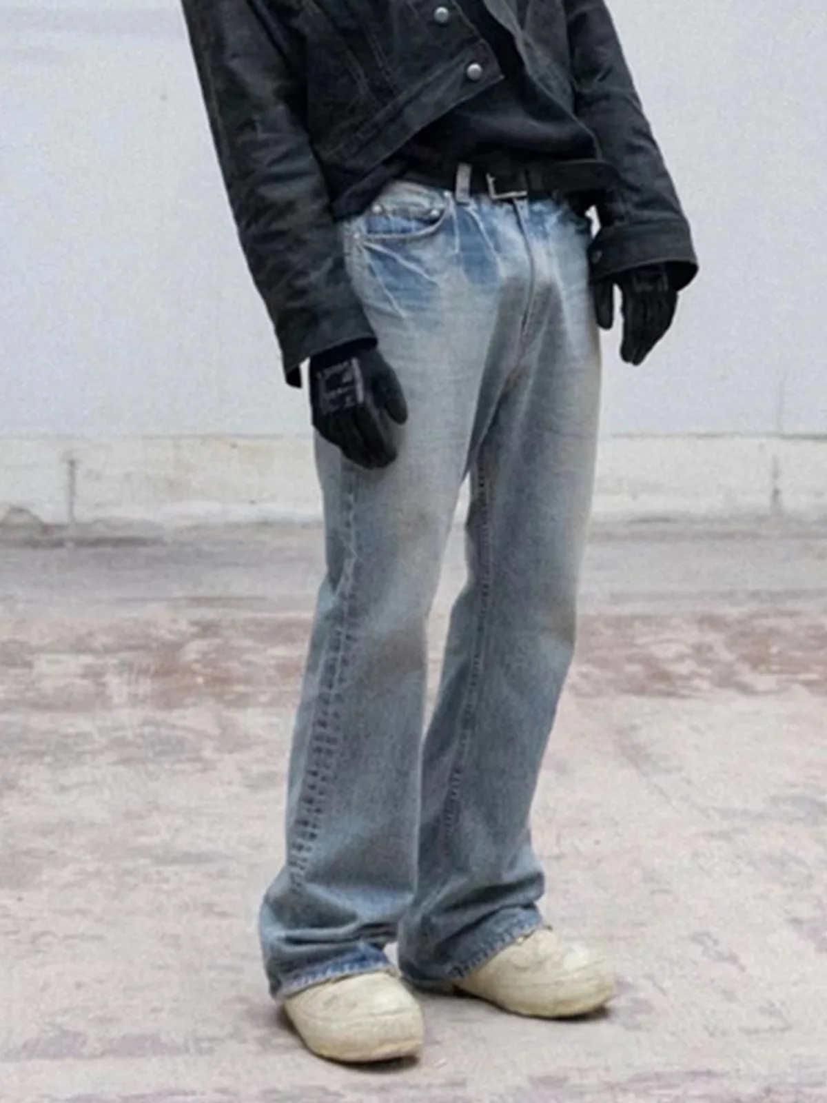 MIJKO غسلها خمر الصلبة الجينز الرجال Y2K مستقيم فضفاض مضيئة السراويل للجنسين المتضخم عادية سراويل جينز T-GJ019 #4