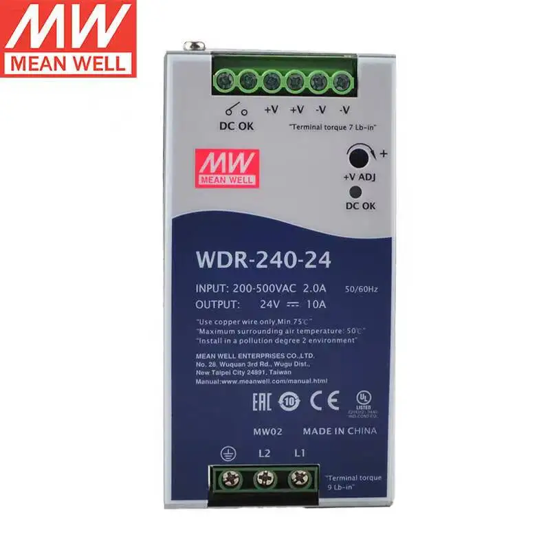 Taiwan meanewll WDR-240-24 24V10A 240W Single Output Industrial DIN RAIL Power Supply Brand New Original Authentic