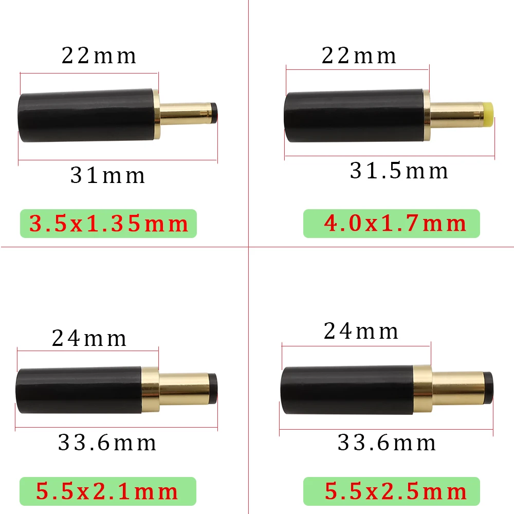 1/2/5Pcs Gold Plated DC Power Plug Connector 5.5x2.1mm/5.5x2.5mm 4.0x1.7mm / 3.5x1.35mm DC Male Plug DIY Welding Output Adapter