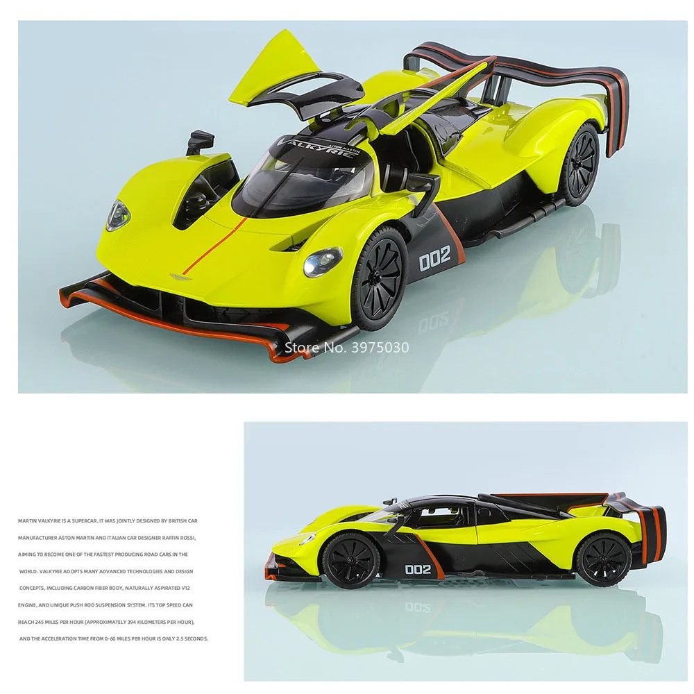 Modelos Valkyrie fundidos a presión de aleación 1:24, coches de juguete con música ligera, puertas de vehículos en miniatura, adorno de modelo de coche deportivo abierto